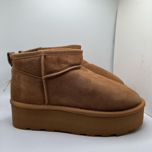 CUSHIONAIRE Women's Genuine Suede pull platform boot +Memory Foam 9.5 CHESTNUT - Picture 1 of 7